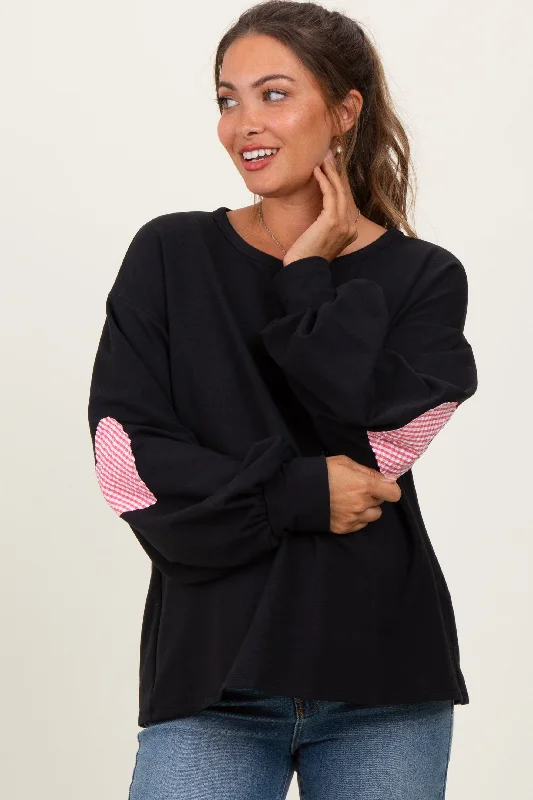 Black Solid Long Sleeve Heart Patch Maternity Top