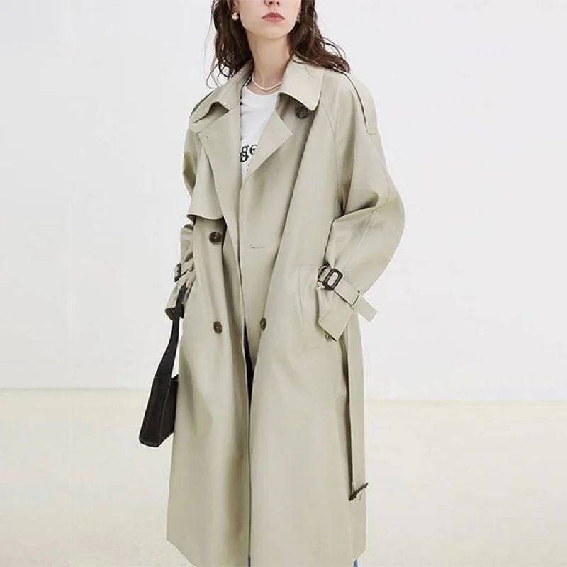 Elegant Long Sleeve Spliced Trench Coat with Pockets