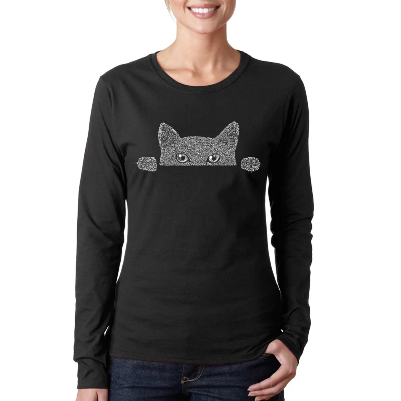 Peeking Cat  - Women's Word Art Long Sleeve T-Shirt