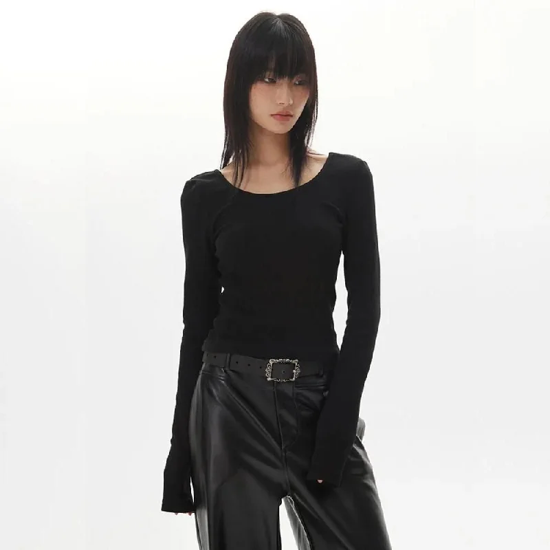 Chic Backless Long Sleeve Slim Top for Women