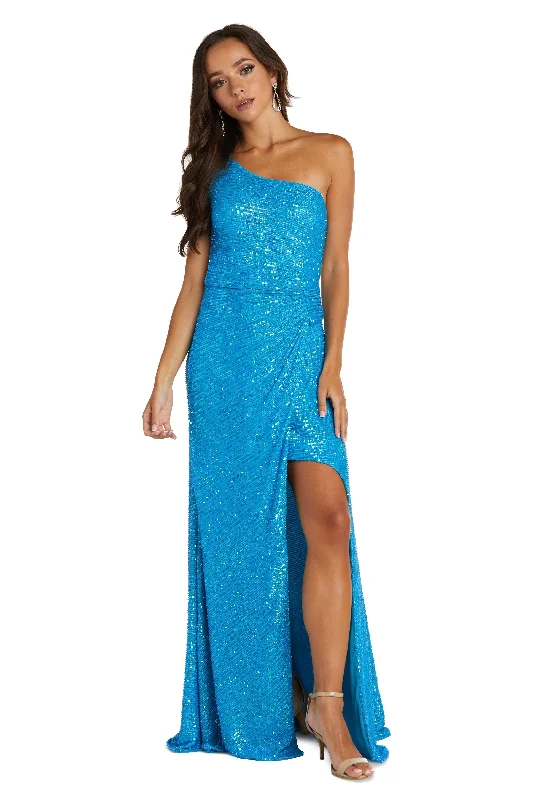 Morgan & Co 12992 Long One Shoulder Prom Dress