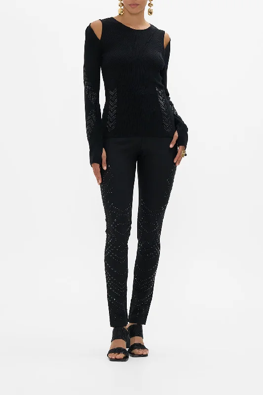 ENGINEERED CUT OUT LONG SLEEVE  KNIT TOP CARTOUCHE KINGDOM