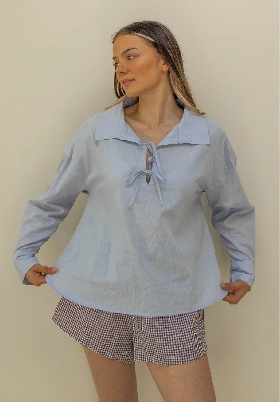 Miann & Co Women - Bonnie Long Sleeve Tie Shirt - Periwinkle