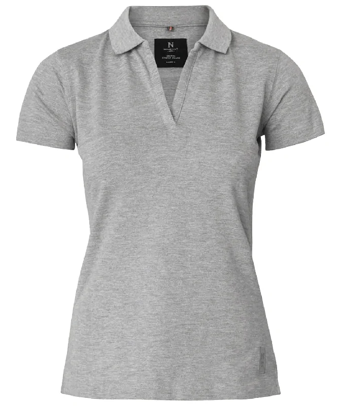 Short-sleeve polo shirtGrey Melange - Women’s Harvard v-neck – stretch deluxe polo