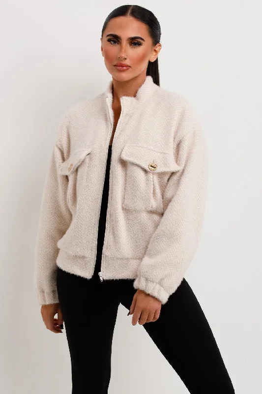 Travel JacketsAviator Bomber Jacket Jacket Textured Beige