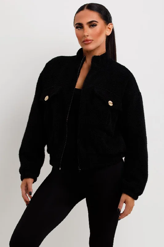 Outdoor JacketsAviator Bomber Jacket Jacket Textured Black