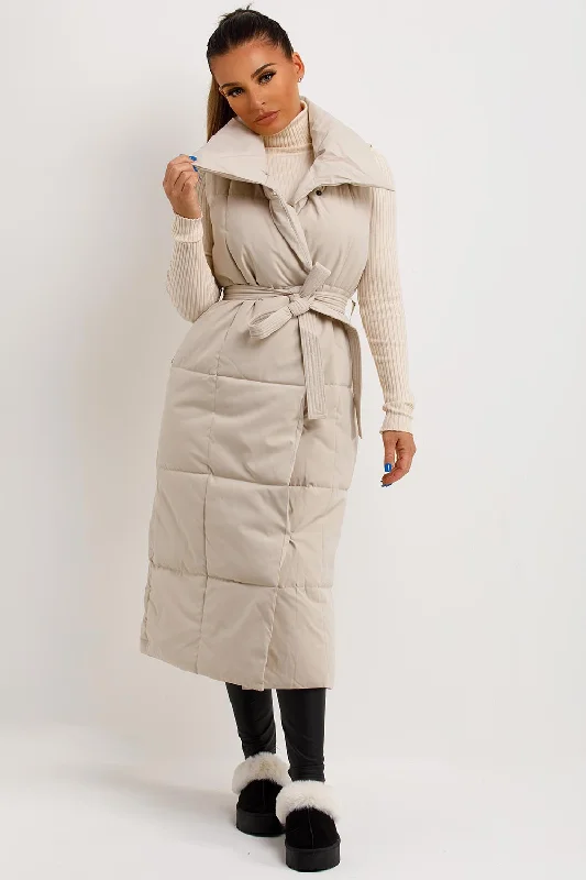 Hiking JacketsBeige Duvet Padded Gilet Longline