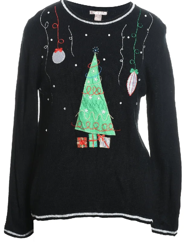 Fringed JacketsBlack Christmas Jumper - M