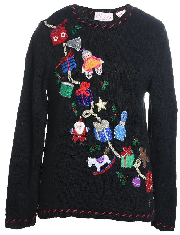 Lace-Up JacketsBlack Christmas Jumper - M