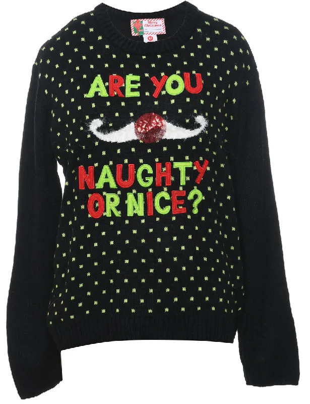 Tasseled JacketsBlack Christmas Jumper - M