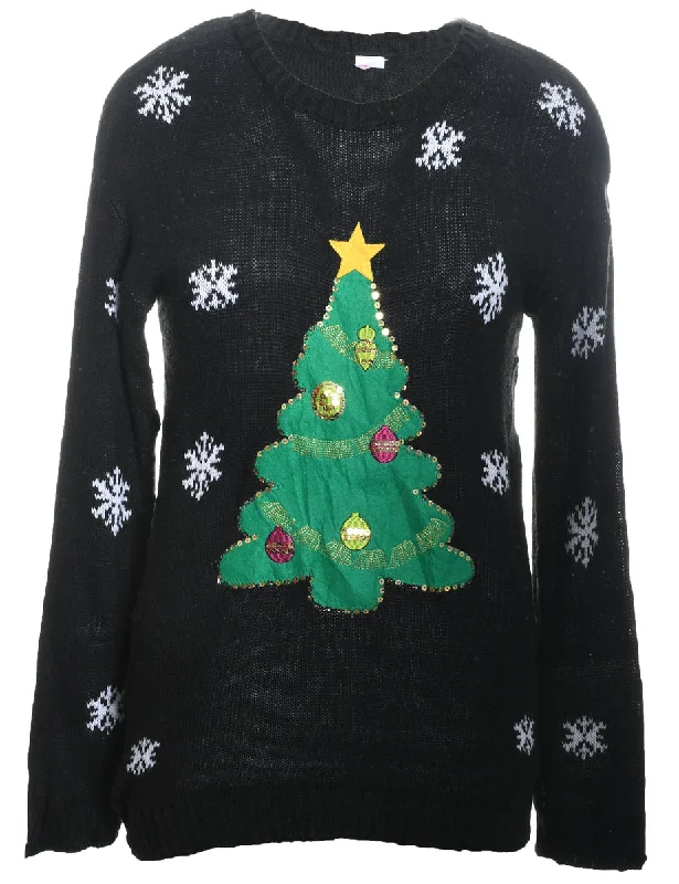 Ruffled JacketsBlack Christmas Jumper - M