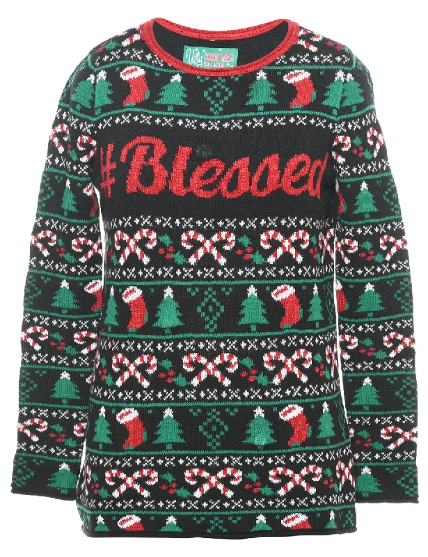 Fleece JacketsBlack Christmas Jumper - S