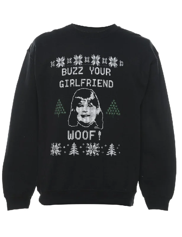 Fringed JacketsBlack Christmas Sweatshirt - M