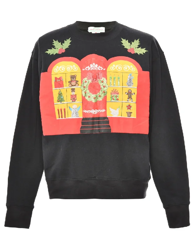 Cropped JacketsBlack Christmas Sweatshirt - XL