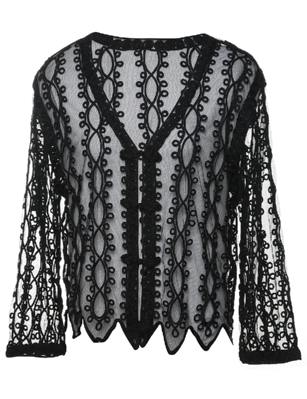 Pea CoatsBlack Classic Lace Sheer Jacket - L