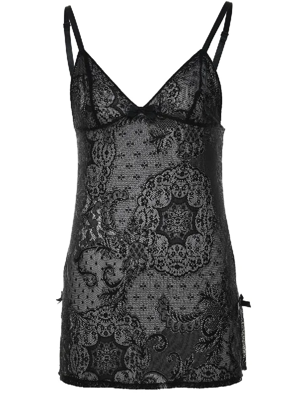 Streetwear JacketsBlack Classic Lace Sheer Slip Dress - XS