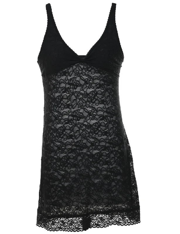 Designer JacketsBlack Classic Lace Slip Dress - M