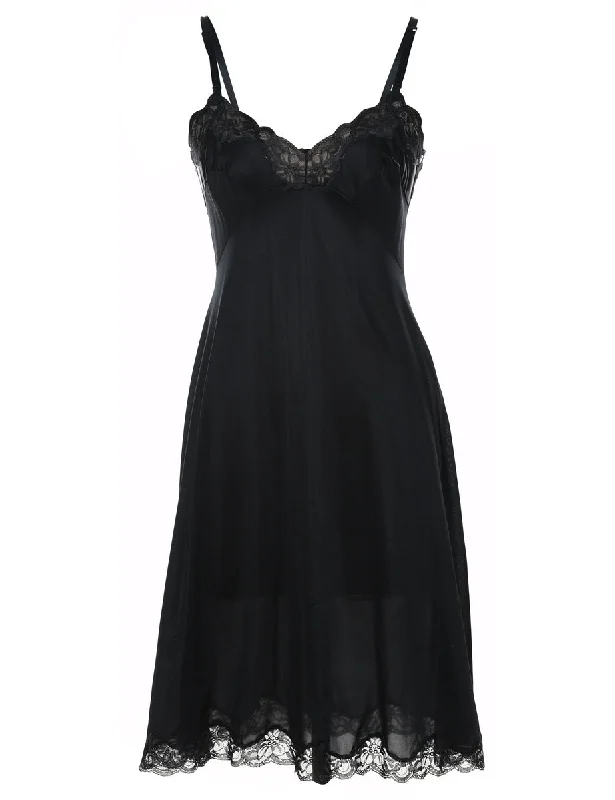 Fringed JacketsBlack Classic Lace Trim Slip Dress - S