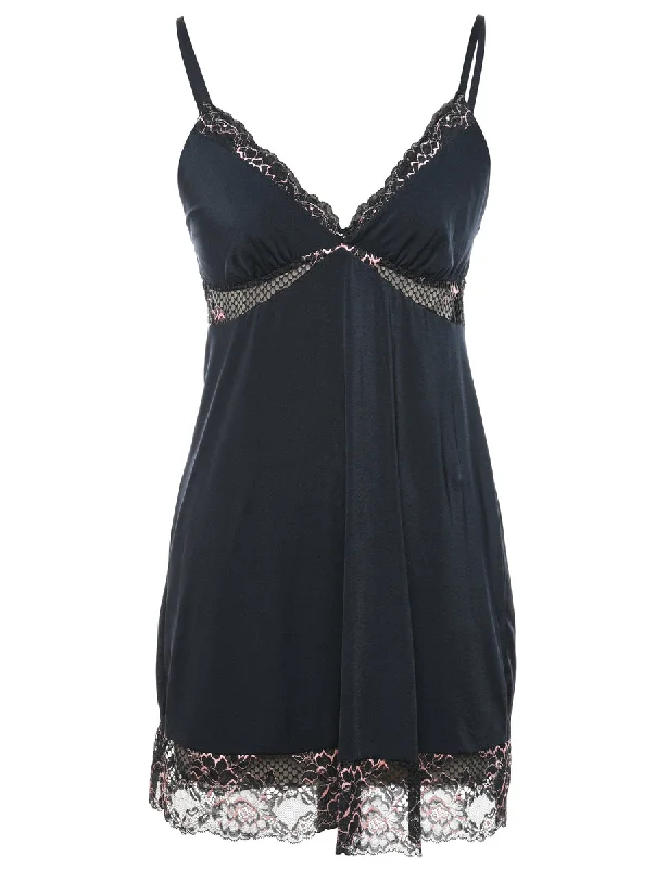 Cultural JacketsBlack Classic Lace Trim Slip  Dress - S