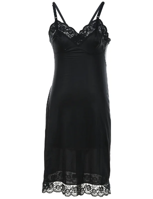 Tasseled JacketsBlack Classic Lace Trim Slip Dress - S