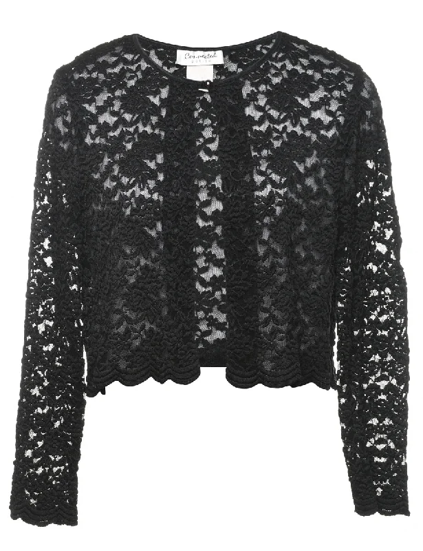 Travel JacketsBlack Floral Lace Long Sleeve Jacket - M