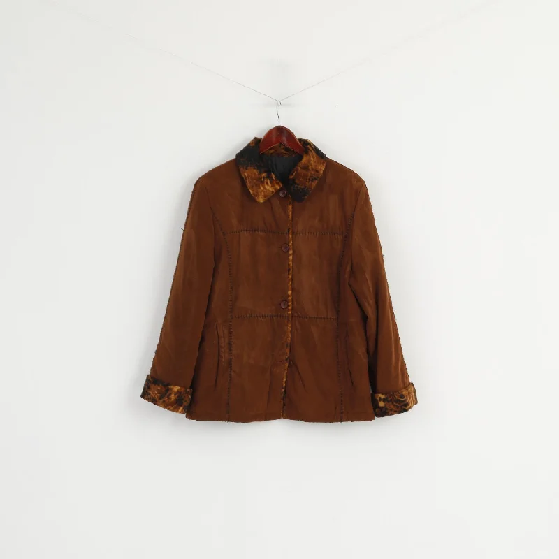 Hunting JacketsVintage Women 16 44 XL Jacket Brown Animal Collar Visible Stitches Buttoned Top