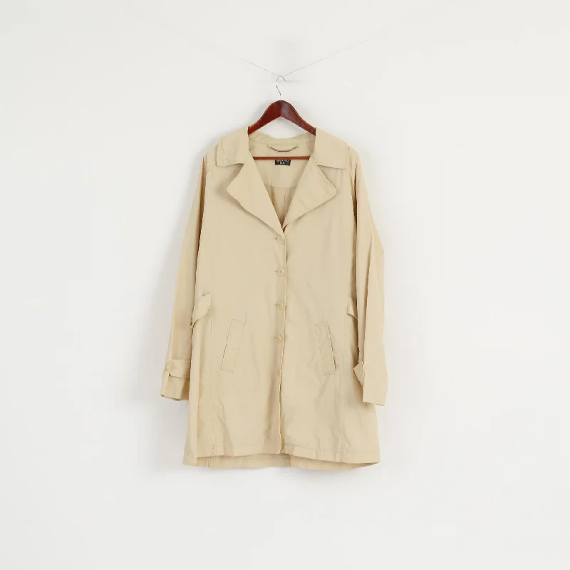 Hiking JacketsVia Appia Due Wome 48 XXL Coat Cream Cotton Nylon Blend Classic Single Breasted Trench