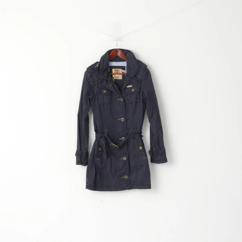 Cultural JacketsKhujo Women S Jacket Navy Cotton Belted Hidden Hood Casual Parka Top