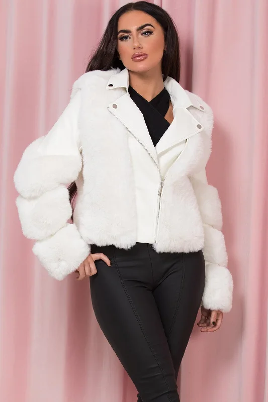 Down JacketsFaux Leather Aviator Jacket With Faux Fur White