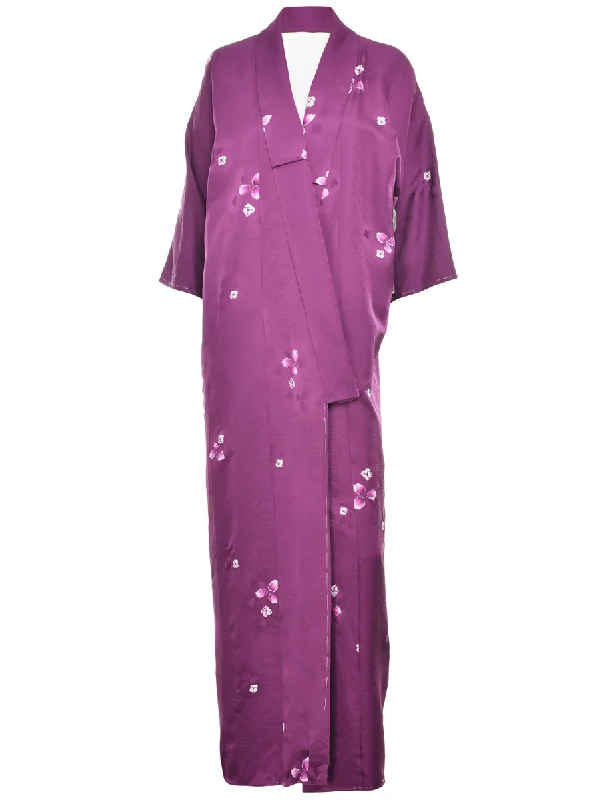 Polyester JacketsFloral Print Full Length Kimono - L