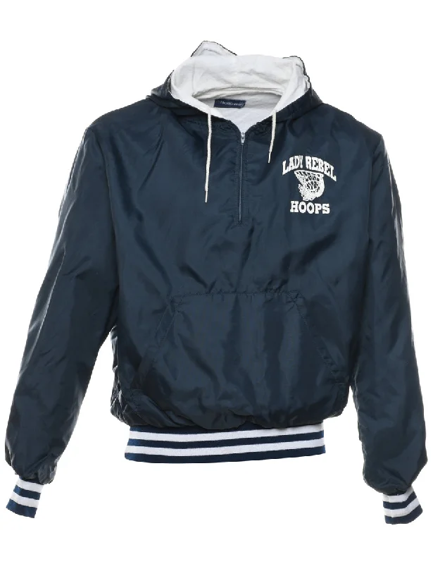 Retro JacketsLady Rebels Hoops Navy & White Printed Hooded Nylon Jacket - M