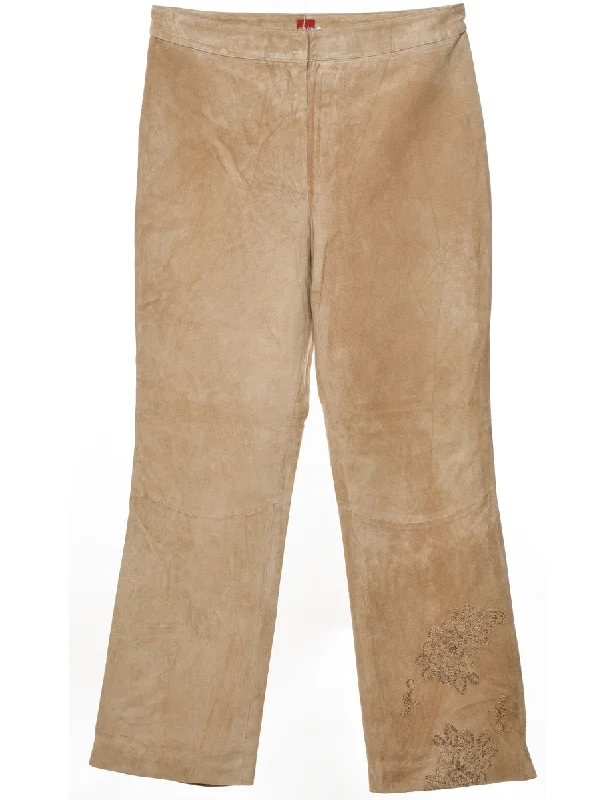 Zippered JacketsLight Brown Embroidered Suede Trousers - W31 L31