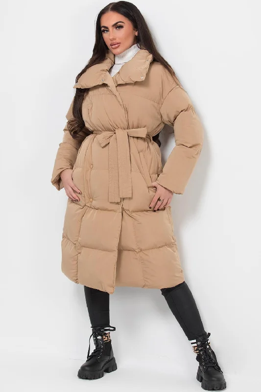 Artist JacketsLong Duvet Puffer Coat With Waist Belt Camel