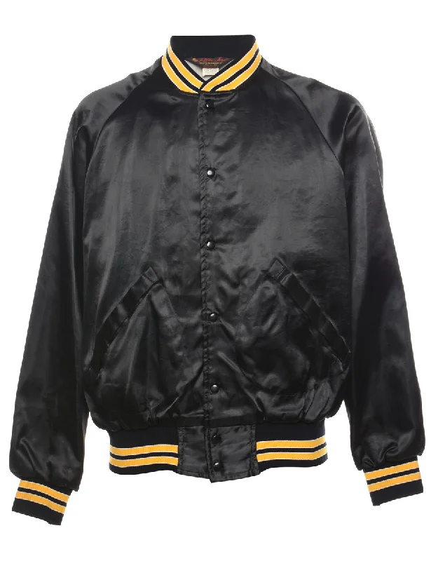 Festival JacketsNylon Black & Yellow Printed Shiny Bomber Jacket - L