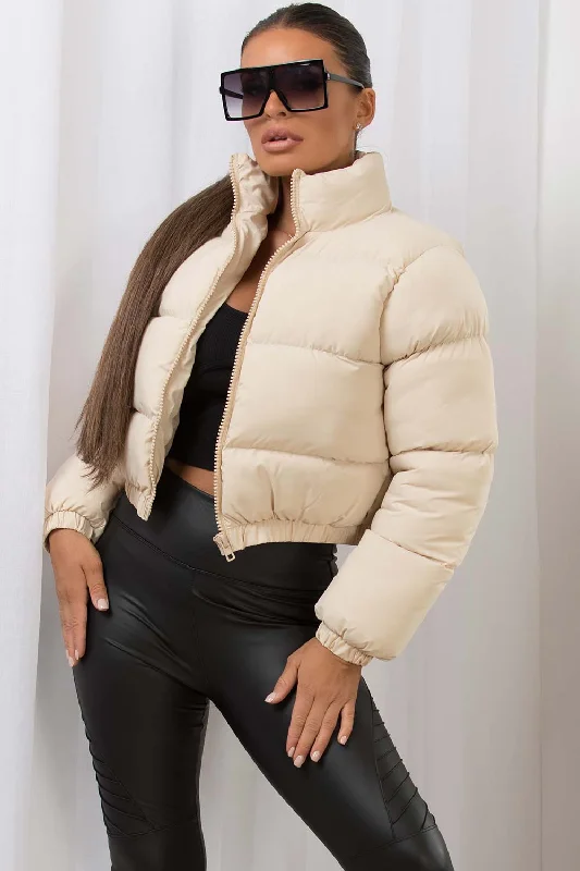 Military JacketsOff White Crop Puffer Jacket