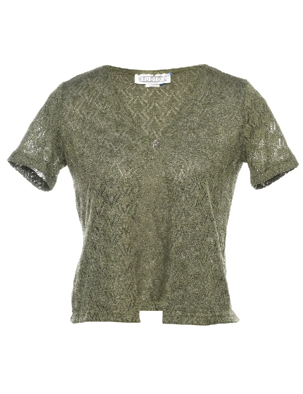 Beaded JacketsOlive Green Knit Short-Sleeve Top - S