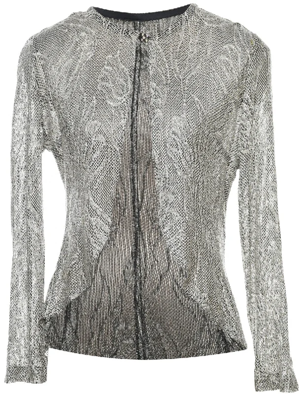 Embellished JacketsSilver Lace Asymmetrical Y2K Hem Blouse - M