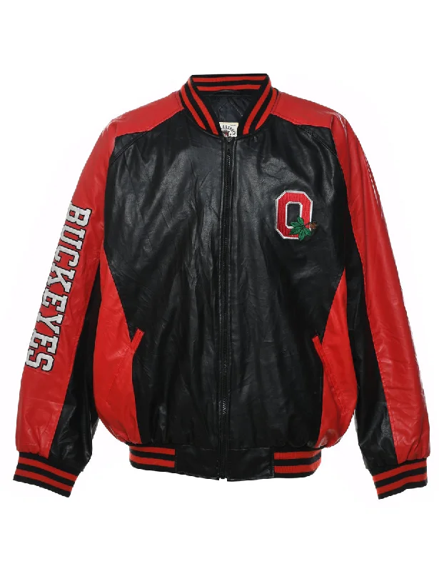 Sheer JacketsSteve & Barry's Zip-Front Red & Black Contrast Varsity Style Ohio State Jacket - XL