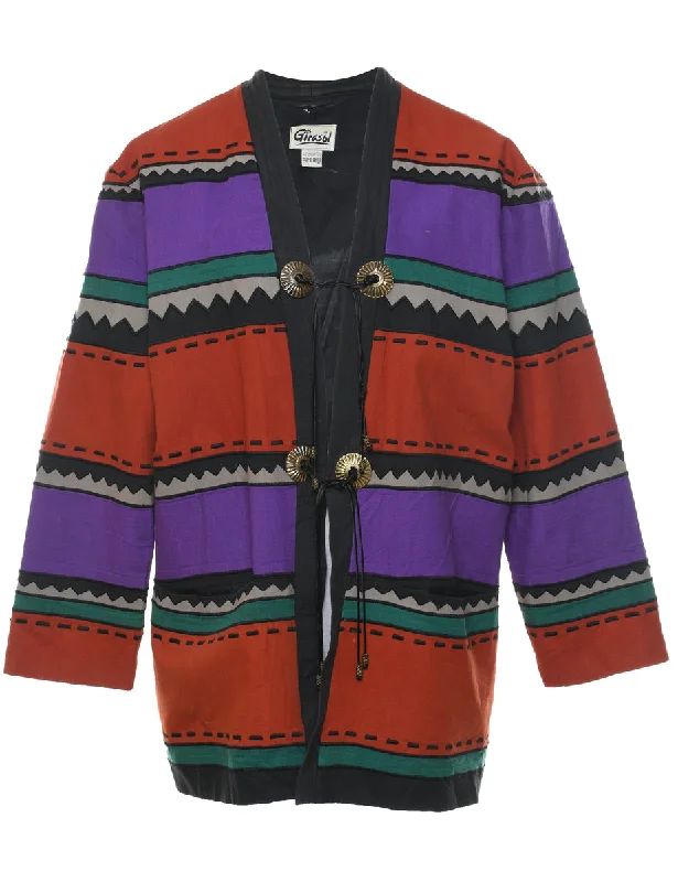 Pea CoatsStriped Pattern Multi-Colour Jacket - L