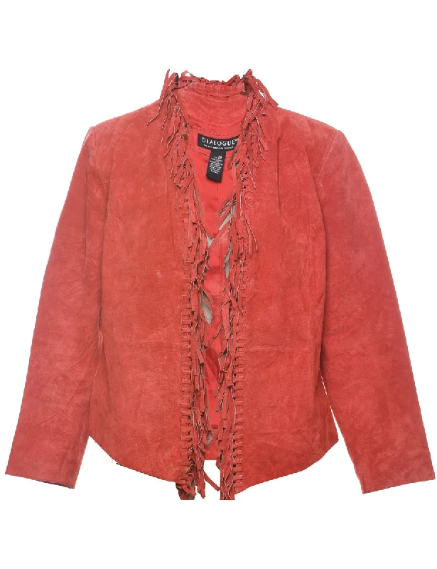 Thermal JacketsSuede Red Classic Fringed Jacket - XS