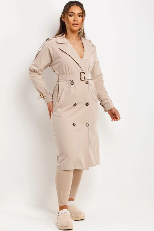 Recycled Fabric JacketsTrench Coat With Waist Belt Beige