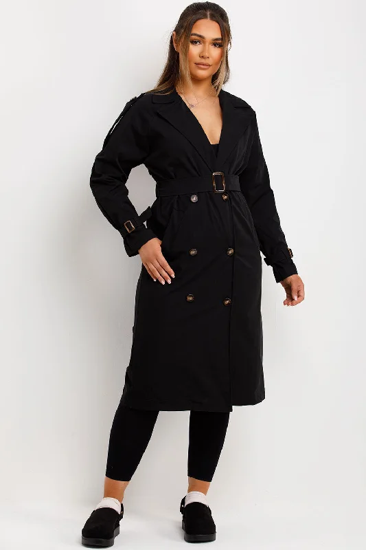 Cycling JacketsTrench Coat With Waist Belt Black