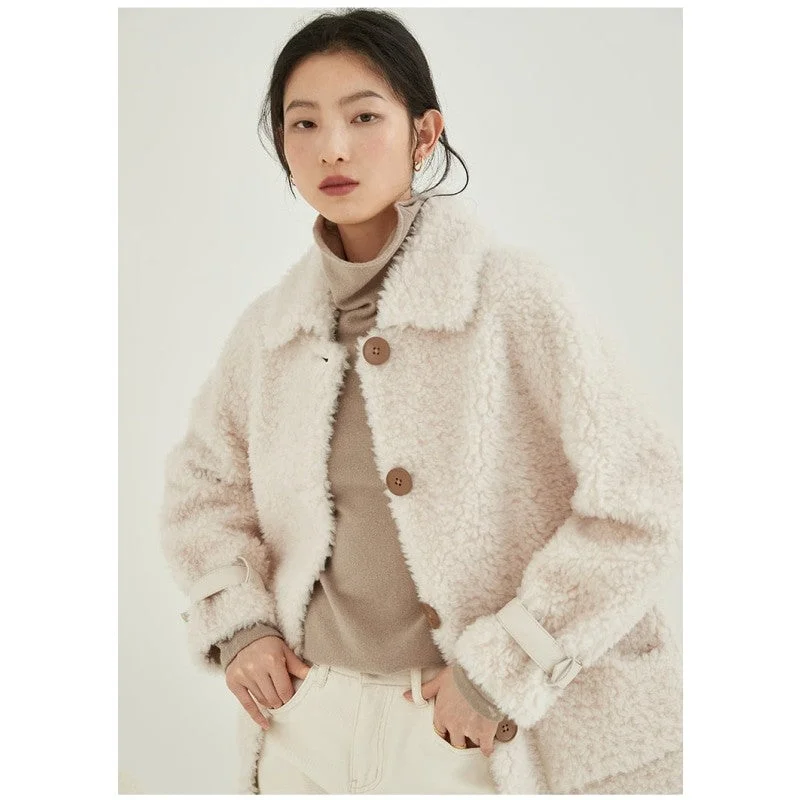 Quilted JacketsWinter Casual Style Warm Wool Real Fur Shearling Coat Jacket with Pockets