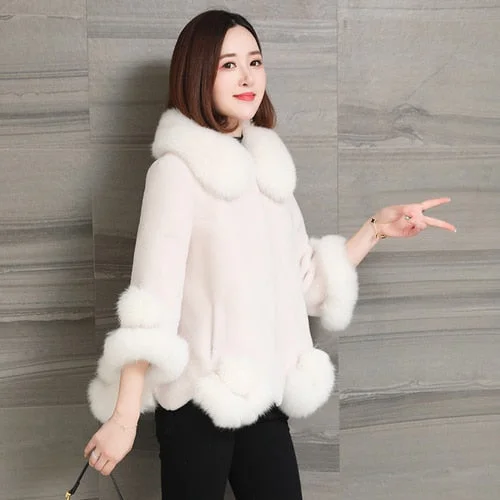 Corduroy JacketsWomen’s Sheep Shearling Grain Wool Fox Fur Short Winter Coats