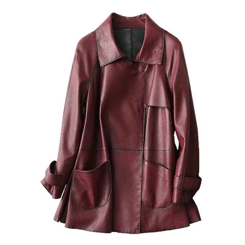 Casual JacketsWomen's Motorcycle Sheepskin Genuine Leather Mid-length Jacket