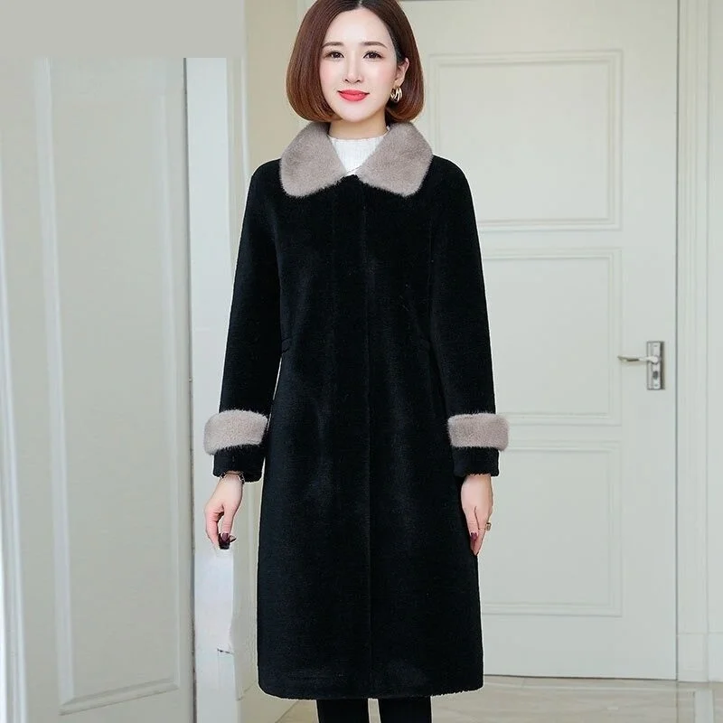 Formal JacketsWomen's Winter Style Mink Fur Turn Down Collar Long Coat Jacket