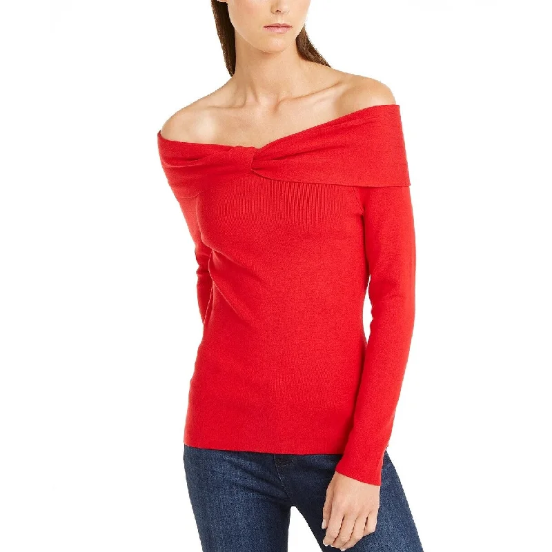 INC International Concepts Women's Twist Off-The-Shoulder Sweater Dark Red Size LargeUrban Knit Tops