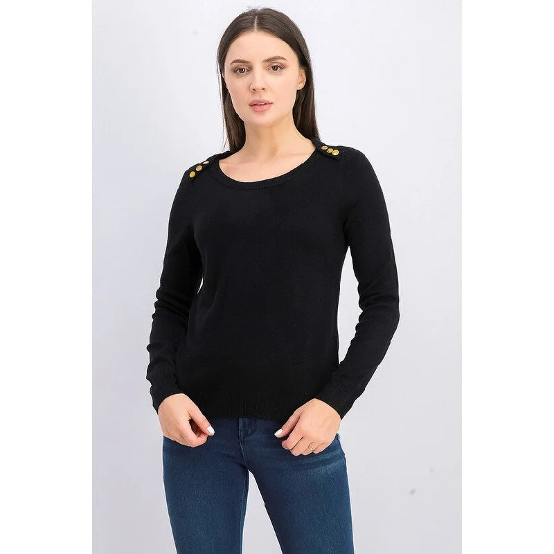 Karen Scott Women's Button Shoulder Sweater Black Size MediumRunning Knit Tops