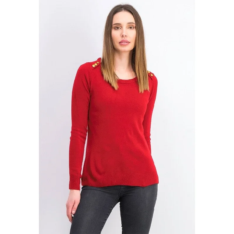 Karen Scott Women's Petite Button-Shoulder Sweater Red Size PetiteBranded Knit Tops