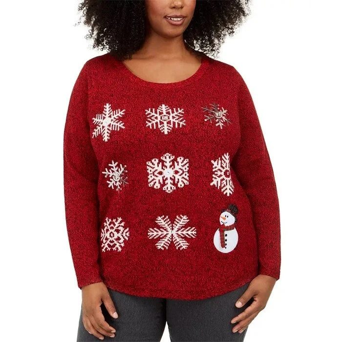 Karen Scott Women's Plus Snowman Graphic Sweater Red Size 3XCycling Knit Tops